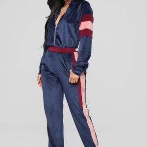 Navy Velour Jumpsuit